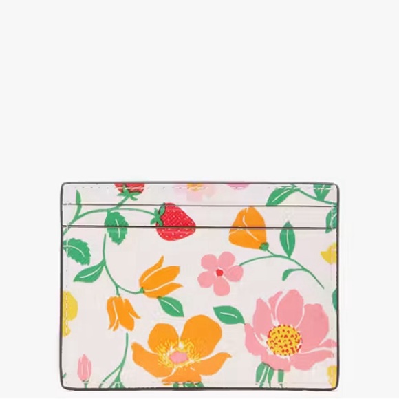 Kate Spade Boxed Madison Strawberry Garden Small Slim Card Holder Pink Multi - Picture 14 of 15